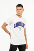 Camiseta crema clara con estampado college de Cambridge y cuello redondo