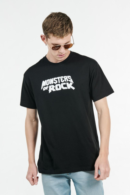 Camiseta negra con estampados blancos de Monsters of Rock y cuello redondo