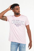 Camiseta rosada clara con estampado college de Manhattan y manga corta