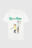 Camiseta crema clara cuello redondo con diseño de Rick & Morty