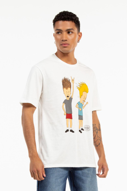 Camiseta crema clara con estampado de Beavis & Butthead y manga corta