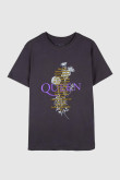 Camiseta manga corta gris intensa con arte de Queen en frente