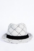 Sombrero de paja blanco con diseños de líneas y lazo en contraste