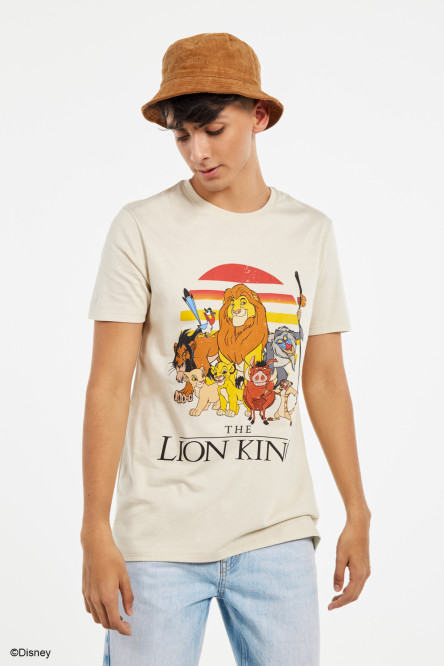 Camiseta kaky clara con estampado del Rey León y manga corta