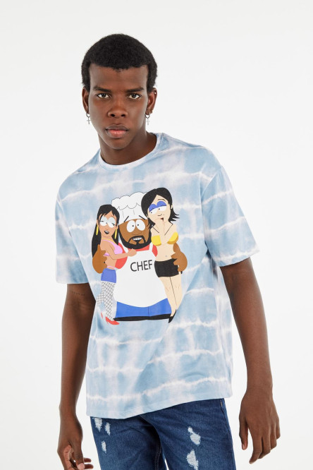 Camiseta azul clara tie dye manga corta con diseño de South Park