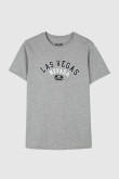 Camiseta gris medio con diseño de Las Vegas y manga corta