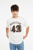 Camiseta crema clara oversize con diseño college de Houston y manga corta