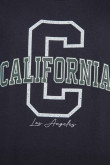 Camiseta cuello redondo azul con diseño texto de California