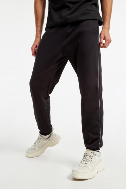 Pantalón jogger unicolor con sesgos laterales en contraste
