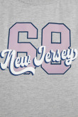 Camiseta gris medio manga corta crop top con diseño college de New Jersey