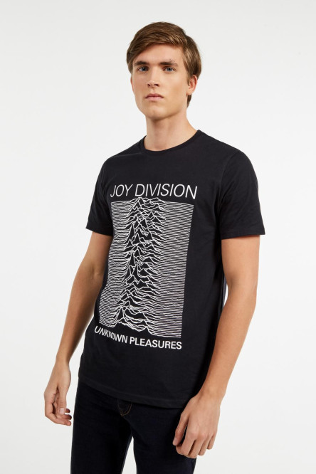 Camiseta manga corta azul oscuro con estampado de Joy Division.