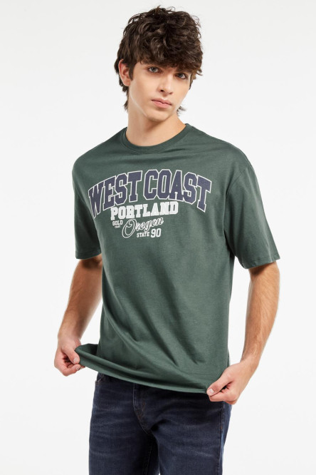 Camiseta manga corta verde oscura con diseño college de West Coast