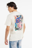 Camiseta oversize crema clara con diseños artísticos estampados