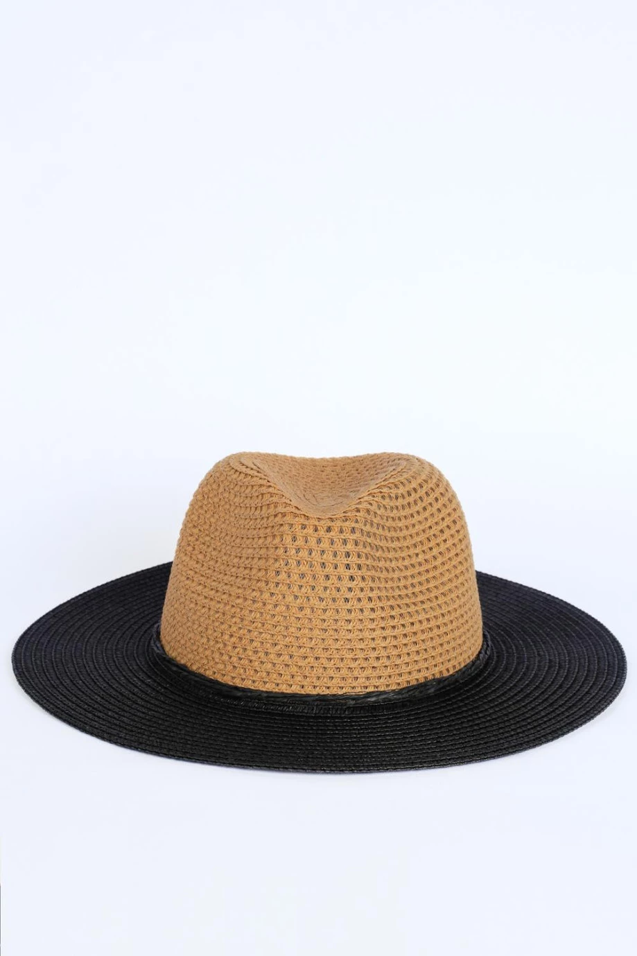 Sombrero kaky claro con ala ancha plana negra en contraste
