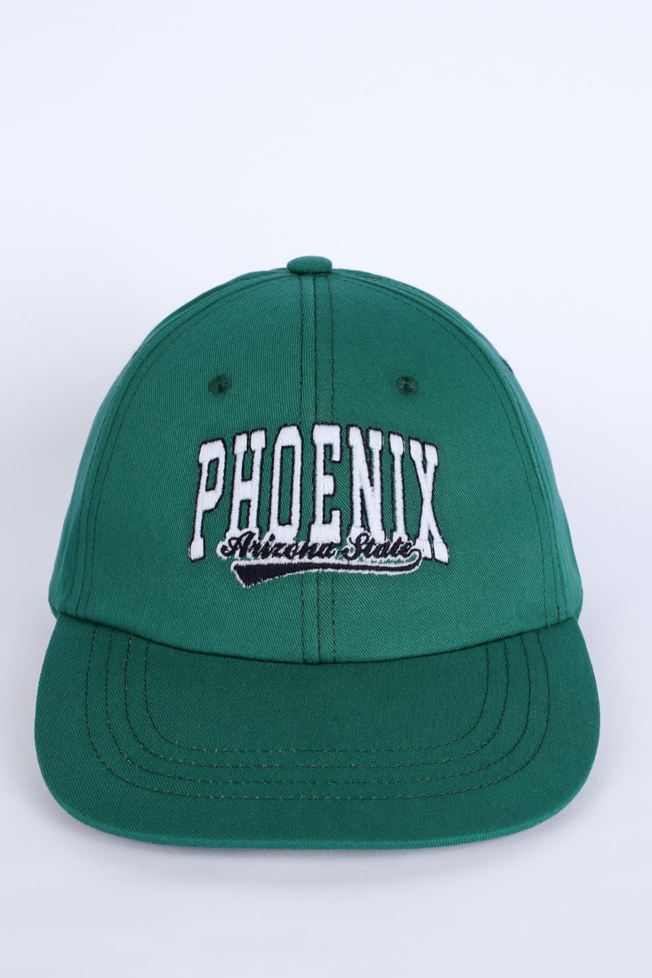 Gorra de visera plana verde oscura con bordado college de Phoenix en frente