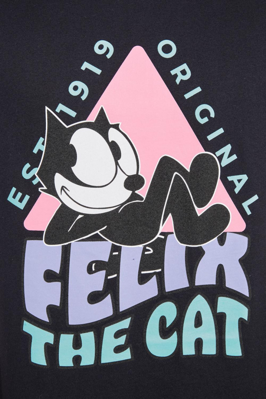 Camiseta cuello redondo azul intensa con estampado de Félix el gato