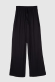 Pantalón bota ancha negro en tela con cordón en la cintura