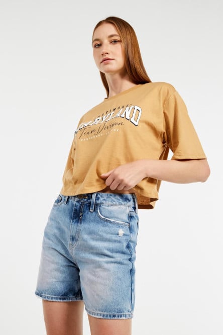 Camiseta kaki crop top con diseño college de Maryland