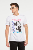 Camiseta manga corta blanca con diseño de Félix el Gato en frente