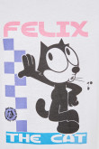 Camiseta manga corta blanca con diseño de Félix el Gato en frente