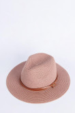 Sombrero tejido rosado claro con lazo café decorativo