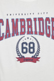 Camiseta manga corta crema clara con estampado college de Cambridge