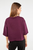 Camiseta crop top roja violeta oversize con diseño college de New York