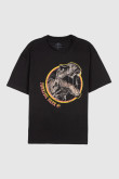 Camiseta negra con diseño de Jurassic Park y cuello redondo