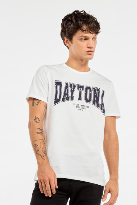 Camiseta manga corta crema clara con diseño college azul de Daytona