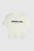 Camiseta manga corta crema clara con texto de Monday Lisa