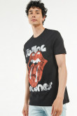 Camiseta cuello redondo negra con estampado de Rolling Stones