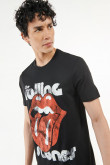 Camiseta cuello redondo negra con estampado de Rolling Stones