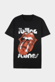 Camiseta cuello redondo negra con estampado de Rolling Stones