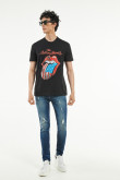 Camiseta cuello redondo negra con arte de The Rolling Stones
