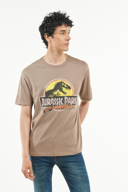 Camiseta kaki con diseño de Jurassic Park y cuello redondo