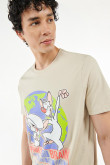 Camiseta manga corta kaky clara con diseño de Pinky y Cerebro