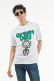 Camiseta manga corta blanca con diseño de Green Day en frente