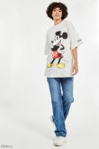 Camiseta cuello redondo oversize crema clara con diseños de Mickey