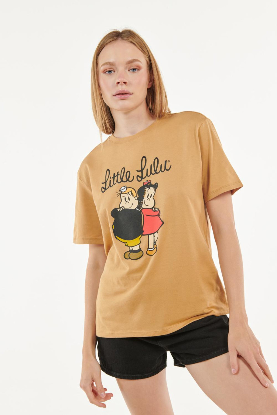 Camiseta cuello redondo kaki con diseño de la pequeña Lulú