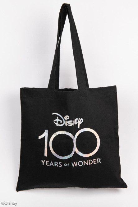 Bolsa negra de tela con estampado brillante de Disney 100