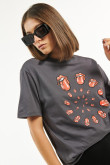 Camiseta manga corta gris intensa con estampado de The Rolling Stones