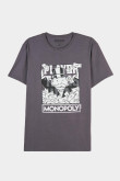 Camiseta manga corta gris intensa con diseño de Monopoly