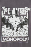 Camiseta manga corta gris intensa con diseño de Monopoly