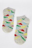 Medias cortas unicolores con diseños de dinosaurios coloridos