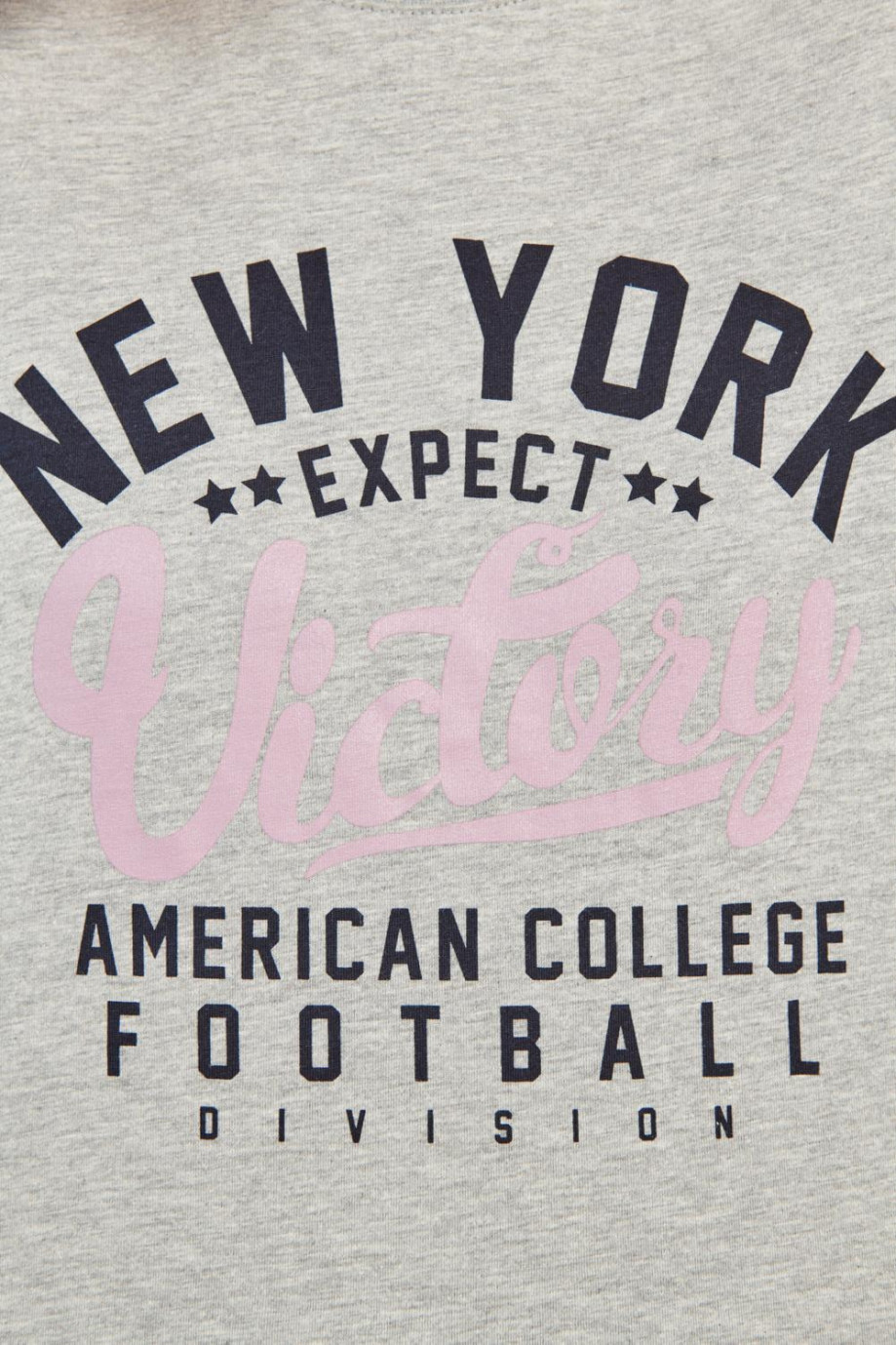 Camiseta gris clara con diseño college de New York y manga corta