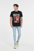 Camiseta cuello redondo negra con estampado de Green Day