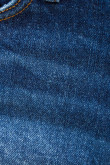 Short azul oscuro en jean con 5 bolsillos y costuras cafés decorativas