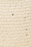 Sombrero de paja crema claro con ala ancha y cinta dorada decorativa