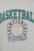 Camiseta cuello redondo gris clara con motivo deportivo college en frente