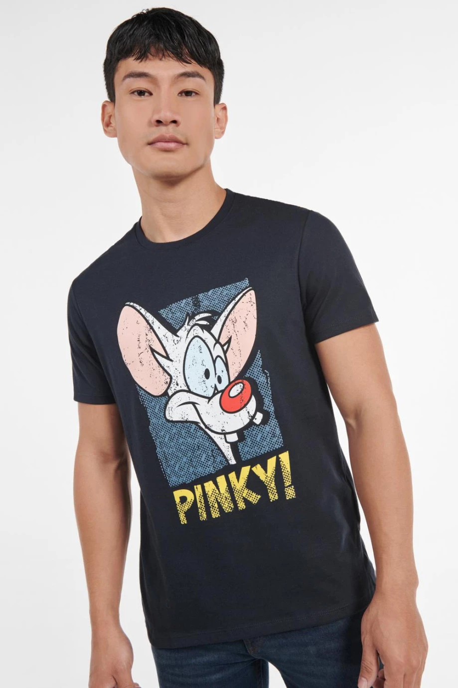 Camiseta azul intensa con manga corta y estampado de Pinky y Cerebro